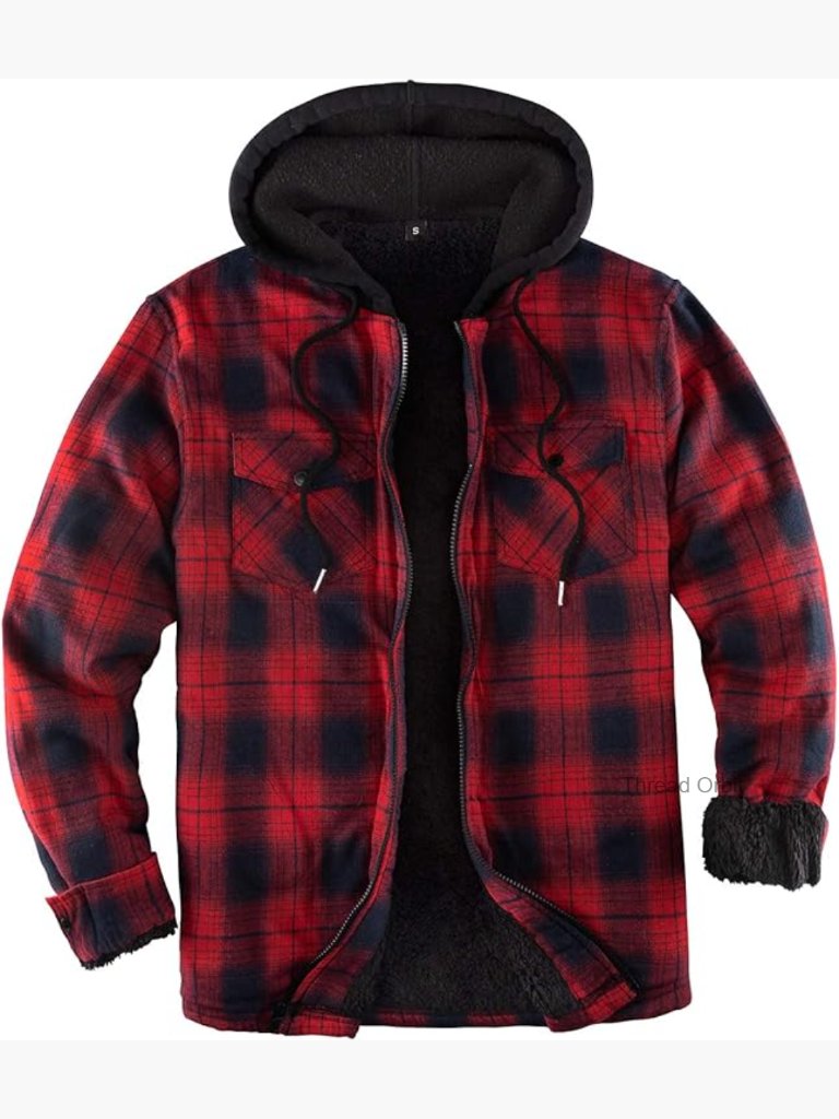 Sherpa Lined Full Zip Hooded Plaid Shirt Jacket